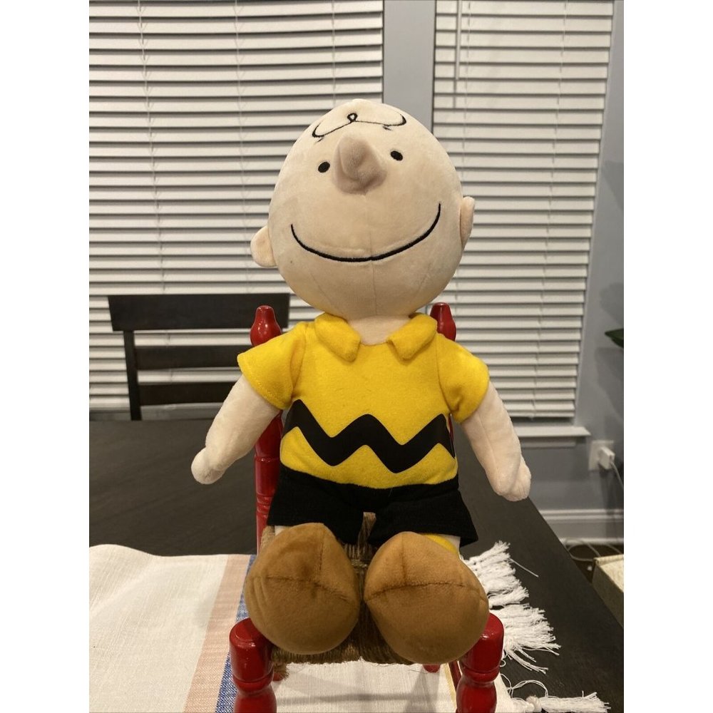 Kohls Cares Charlie Brown Peanuts 14" Plush VGUC Charles Schulz Comics Blockhead